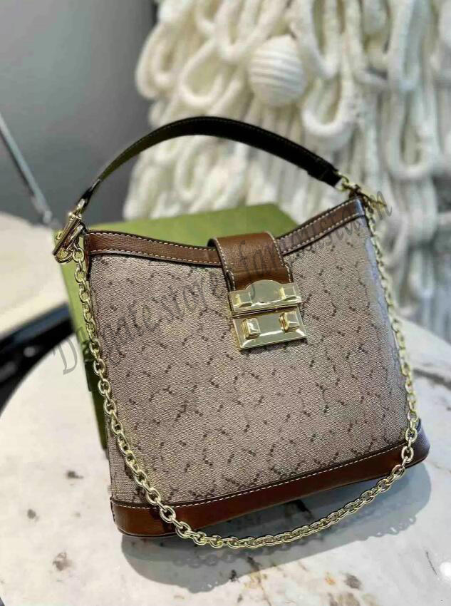 

2022SS Double G up Bucket Bag Embossed Printing S-Lock Chain Totes Shoulder Bag Golden Metal Buckle Womens Drawstring with Two Straps Designer Luxurys Handbag Purse, 01
