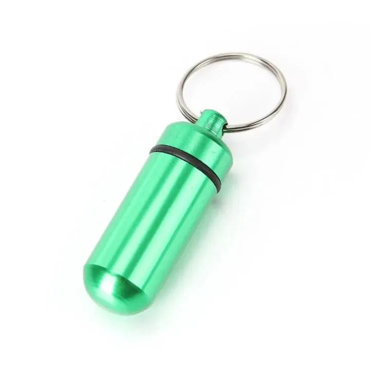 17X48mm aluminum alloy Boxes Metal Waterproof Pill Box Case keyring Key Chain Ring Medicine Storage Organizer Bottle Holder Container SN4982