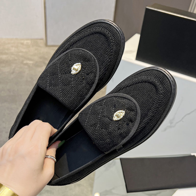 

Luxurys Womens Canvas Low Heels Dress Shoes Quilted Texture Flap Slip On Loafers Sandals Outdoor Casual Shoe Classic Black Ladie Large Size Retro Black Slippers