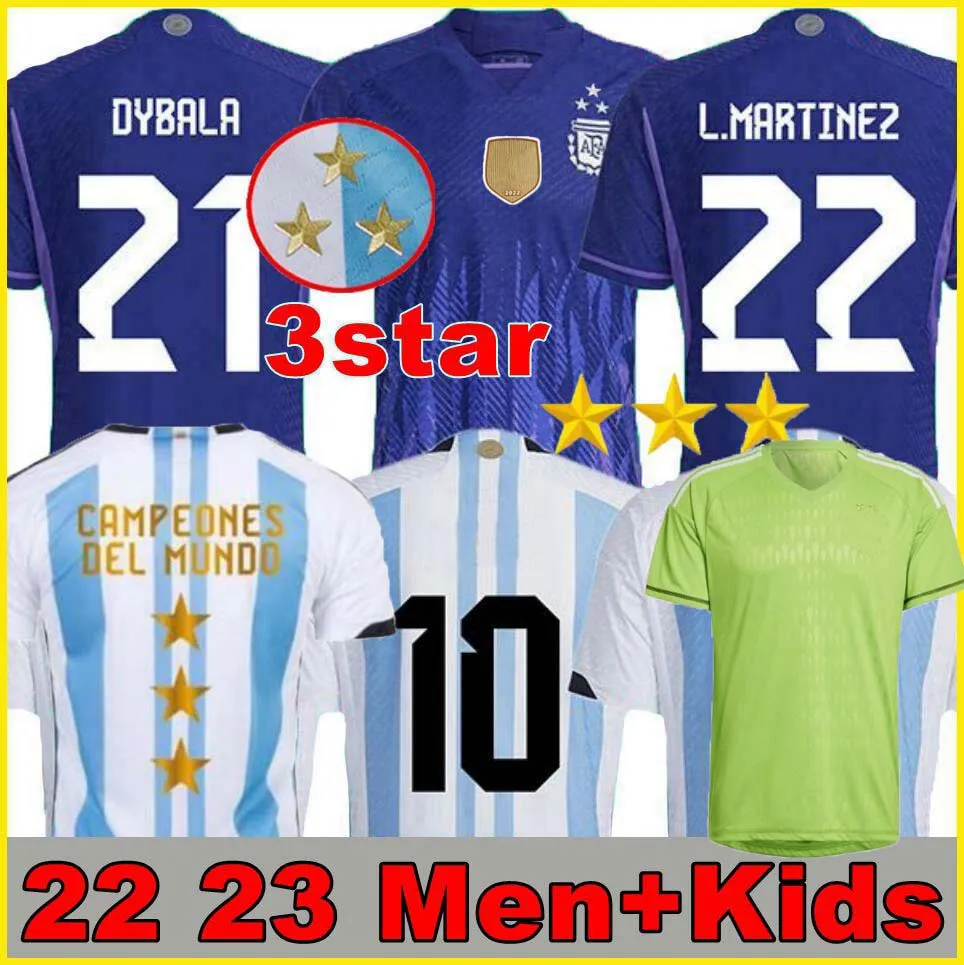 

3 Star 2022 Argentina soccer Jersey Fans player version DYBALA ALVAREZ Maradona football shirt 22 23 Men Kids sets uniform DI MARIA DE PAUL, 2022 home
