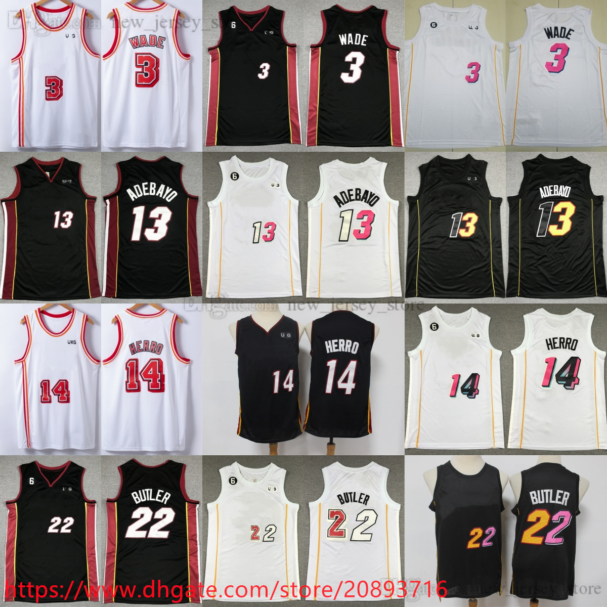 

2022-23 New Basketball 13 Bam Adebayo 14 Tyler Herro Jersey Stitched With 6 Patch Dwyane 22 Jimmy 3 Wade Butler Jerseys Blue White Retro Black City Shorts, As the picture
