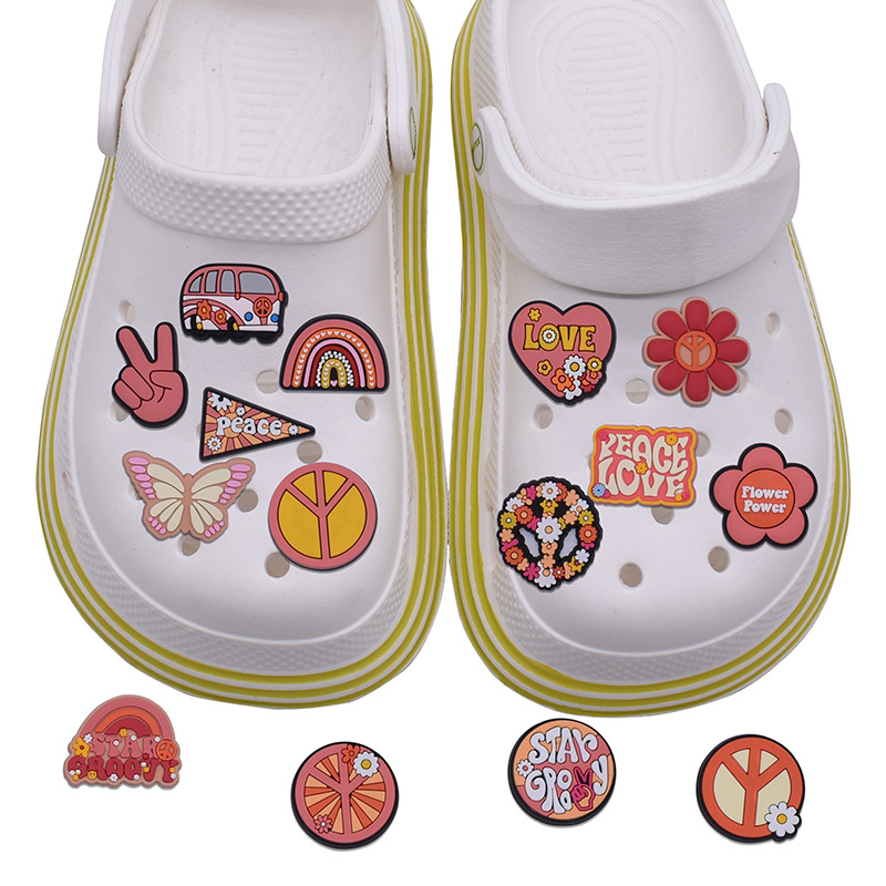 

Anime charms wholesale childhood memories love peace funny gift cartoon croc charms shoe accessories pvc decoration buckle soft rubber clog charms, Equally mixed colors