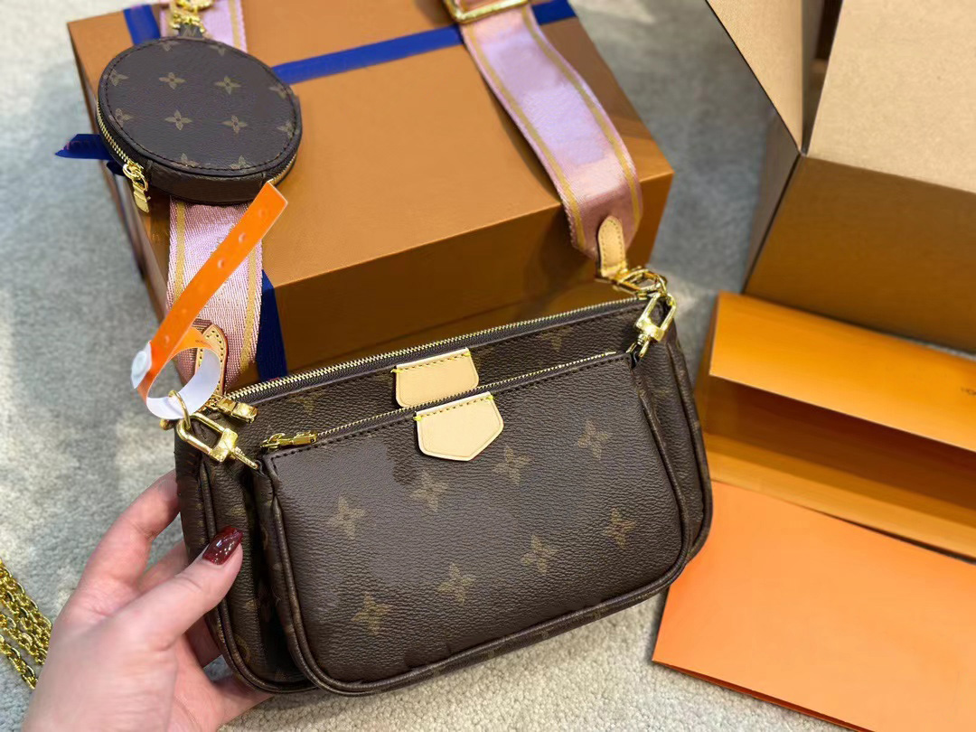 

designer bag women's luxury chain handbag 3-piece set of designer multi-color shoulder strap chain backpack strap messenger bag, Gift bag