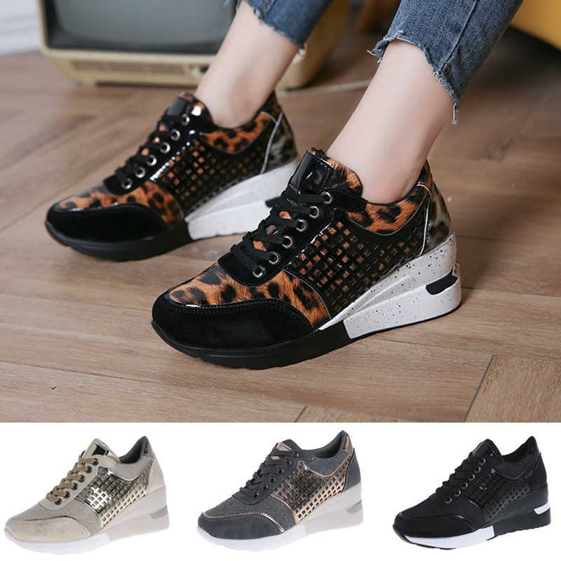 

Dress Shoes New Women High Heeld Wedge Sneakers Increasing Platform Wedges Shoes Female Walking Sneaker Ladies Sport Running Shoes for Women, Gold