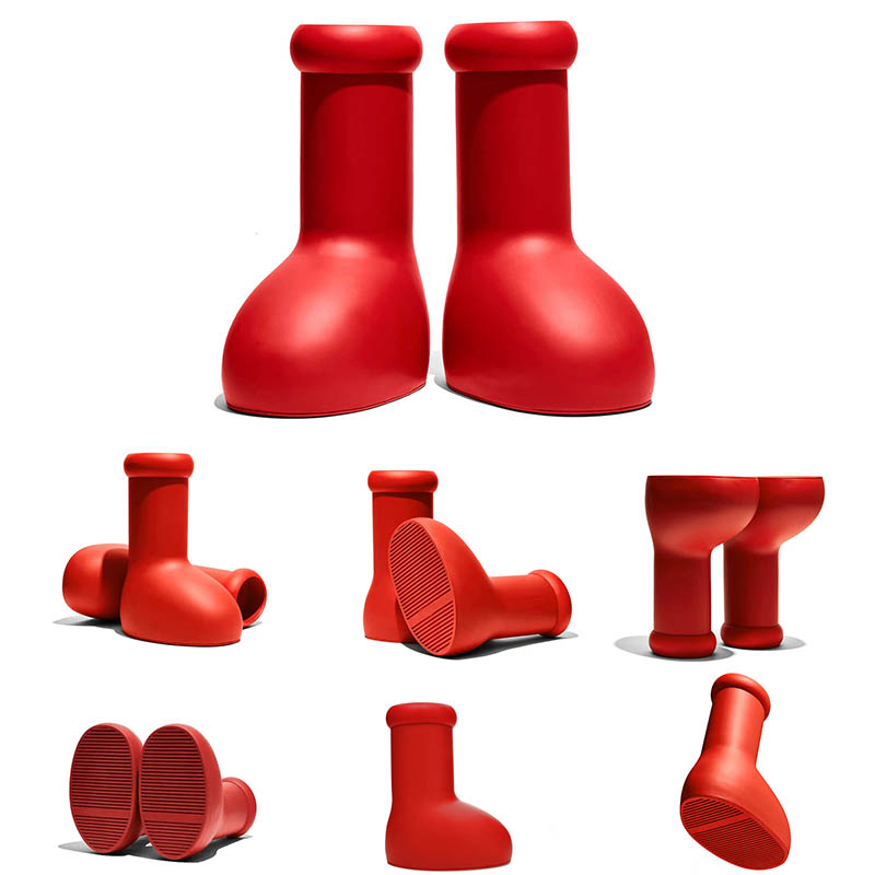

Kids Mschf Red Boots Designer Kid Shoes Thick Bottom Rainboots BOY Girls Rubber flat Platform Rain Bootie oversized Children Rain Trainers Sneakers