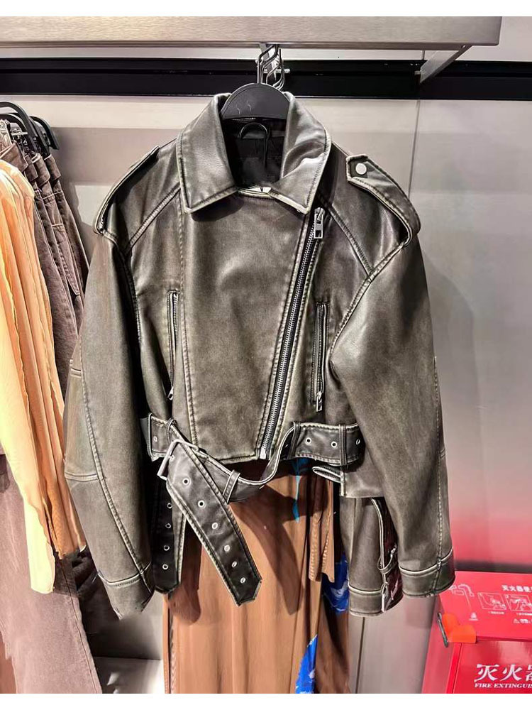 

Women's Jackets Women Spring Fashion Faux Leather Jacket Ladies Casual Zipper Biker Coat Female Autumn Loose Couple Outwear 4341826 230308, Army green