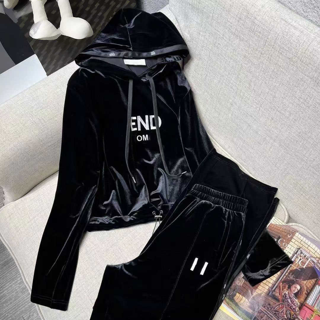 

23ss Designer brand tracksuit early spring new velvet letter embroidery high-quality womens suit womens clothing a1, Black