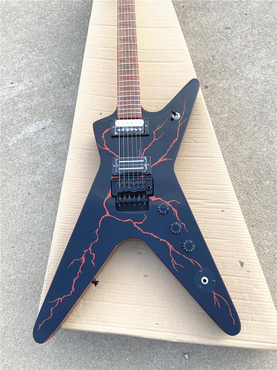 

New DimeBag Darrell Signature Lightning Bolt Eletric Guitar Dime Slime China OEM Guitars,FRLL Tremolo Bridge, Black Body and Hardware