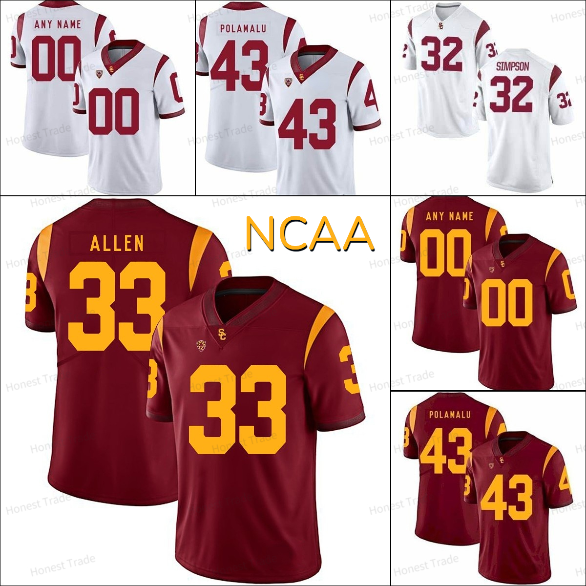 

USC Trojans Jersey 43 Troy Polamalu Reggie Bush Marcus Allen OJ Simpson NCAA White Red University Jerseys Mens, Men;as