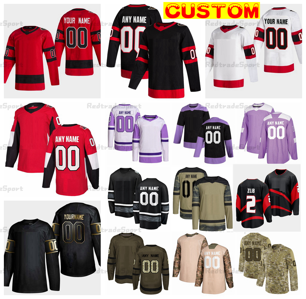 

Custom 2022 Reverse Retro Hockey Jerseys Alex DeBrincat Giroux Tkachuk Chabot Tim Stutzle Camo Fights Cancer Chychrun Pinto Brassard Sanderson Gauthier Talbot Zub, Camo green