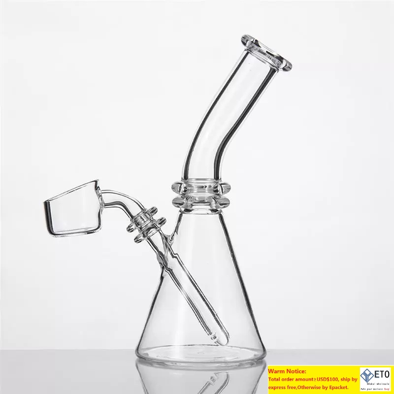 

Quartz Beaker Mini Bongs 5 Inches Flat Bevel Daisy Bowl Banger Nails Individual Black Box Water Pipe Dab Rig Inline DHL