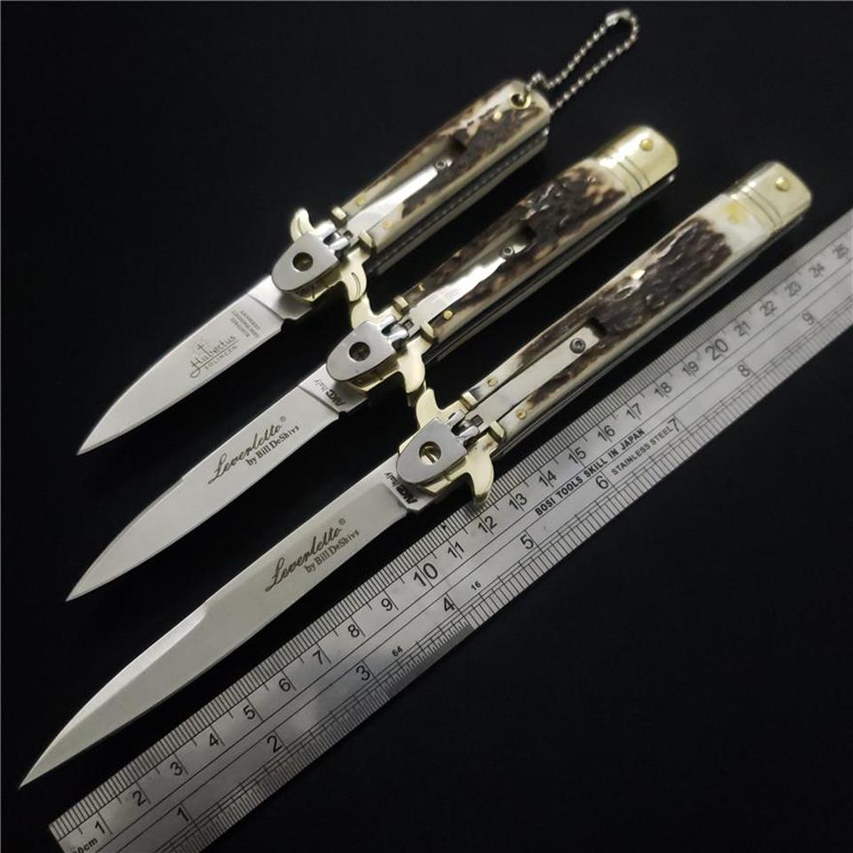 

The Bill DeShivs 3Models Leverletto Horizontal Knife D2 blade 61HRC classic Antler handle single action pocket folding camping gif199Q