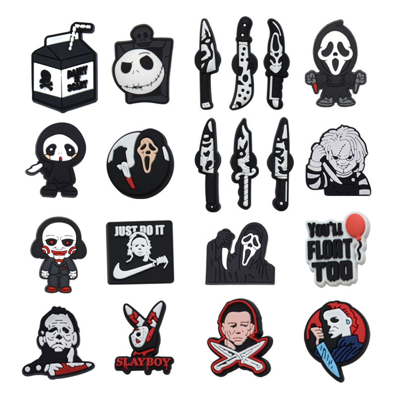 

Anime charms wholesale childhood memories Halloween party terror funny gift cartoon charms shoe accessories pvc decoration buckle soft rubber clog charms, Equally mixed colors