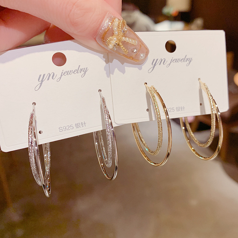 

925 Silver Big Double Hoop Earrings For Women Fashion Jewelry