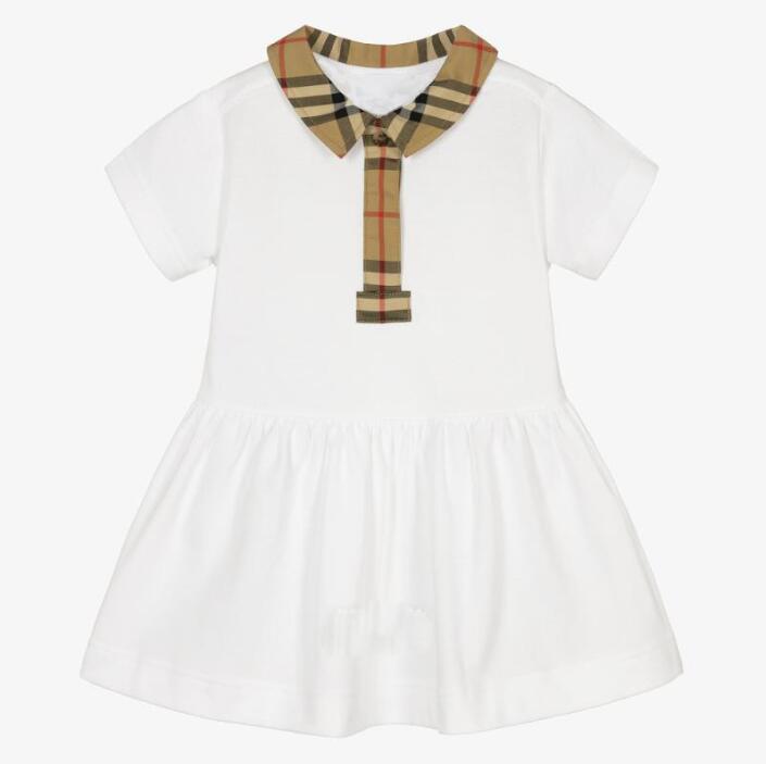 

Cute Baby Girls Plaid Dresses Summer Girl Short Sleeve Dress Turn-Down Collar Toddler Stitching Skirts Kids Casual Skirt 3-24 Months, As pictures