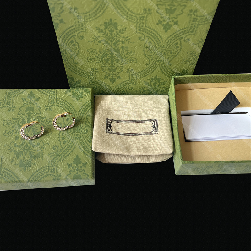 

Shiny Diamond Studs Earrings Letter Designer Hoop Earrings Gold Silver Wedding Lovers Gift With Box Set Valentine Day Gift