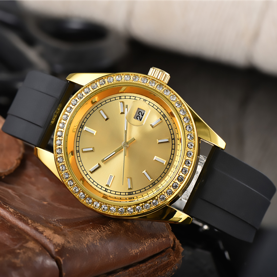 

Fashion Full Brand Wrist Watches Men Male 40 mm Date Luxury Rubber Band Quartz Clock X303, Gold silver black white