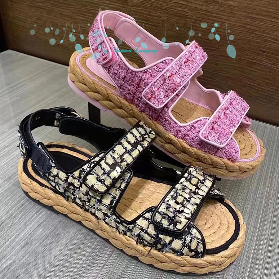 

Designer platform sandals classic Women Slippers High Quality Womens Slides Crystal Calf leather Casual shoes quilted Platform Summer Beach Slipper 35-42 With box, Pink
