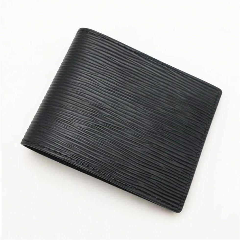 

Wallets Men's Luxury with Designers Box Fashion Classic Card Holder Striped Texture Wallet 8 Styles Bi-Fold Men Short Small P298C, Water ripple black