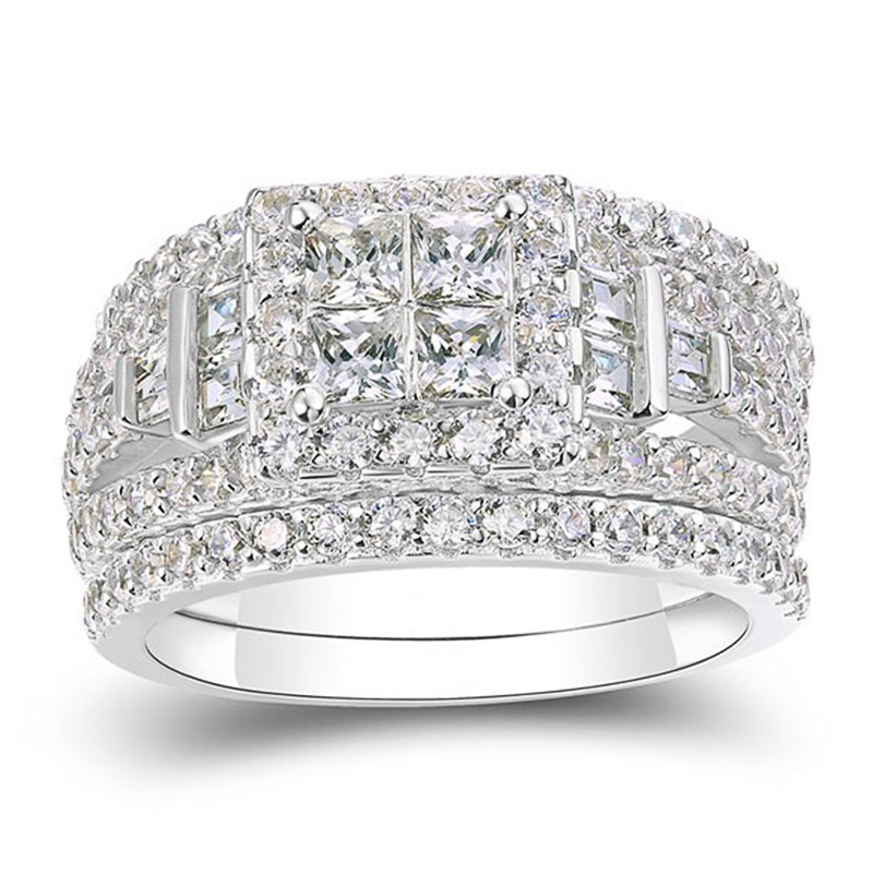 

Lovers Pricess Cut AAAAA Zircon Finger Ring sets Party Wedding band Rings for Women Men Engagement Jewelry Couple Birthday Gift
