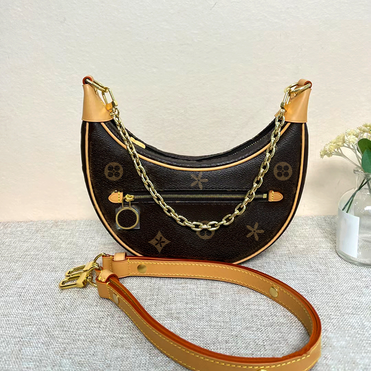 

fashion Genuine Leather m81098 zipper flower handbag Bag clutch tote two Metal classic chain crossbody woman half moon Designer shoulder Bags Luxury leather, Pink