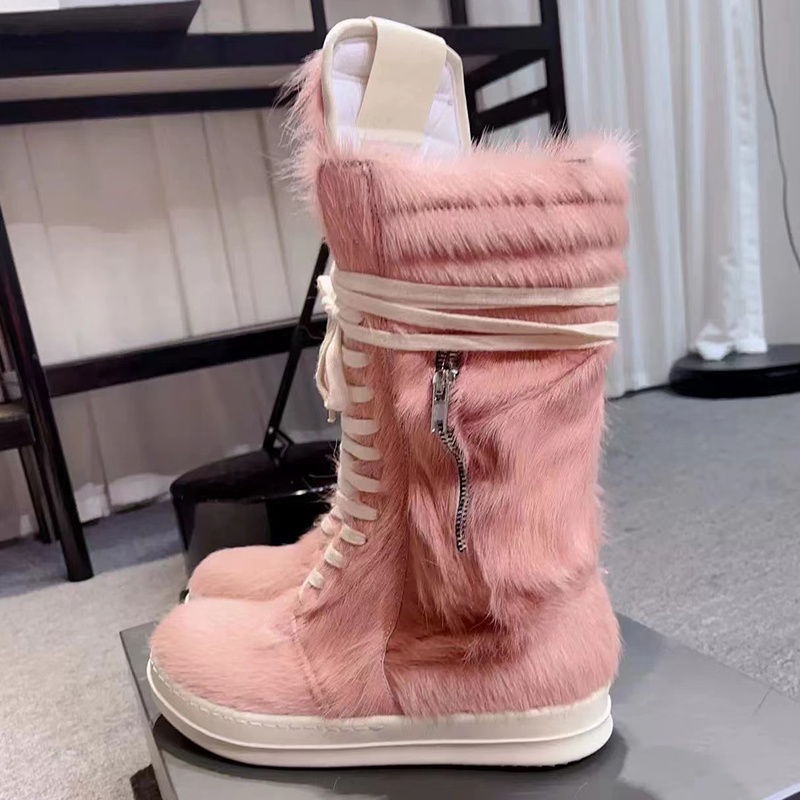 

2023ss Real Horsehair Fur High Top Rock Boots Handmade RO Punk Street Trainer Sneakers Booties