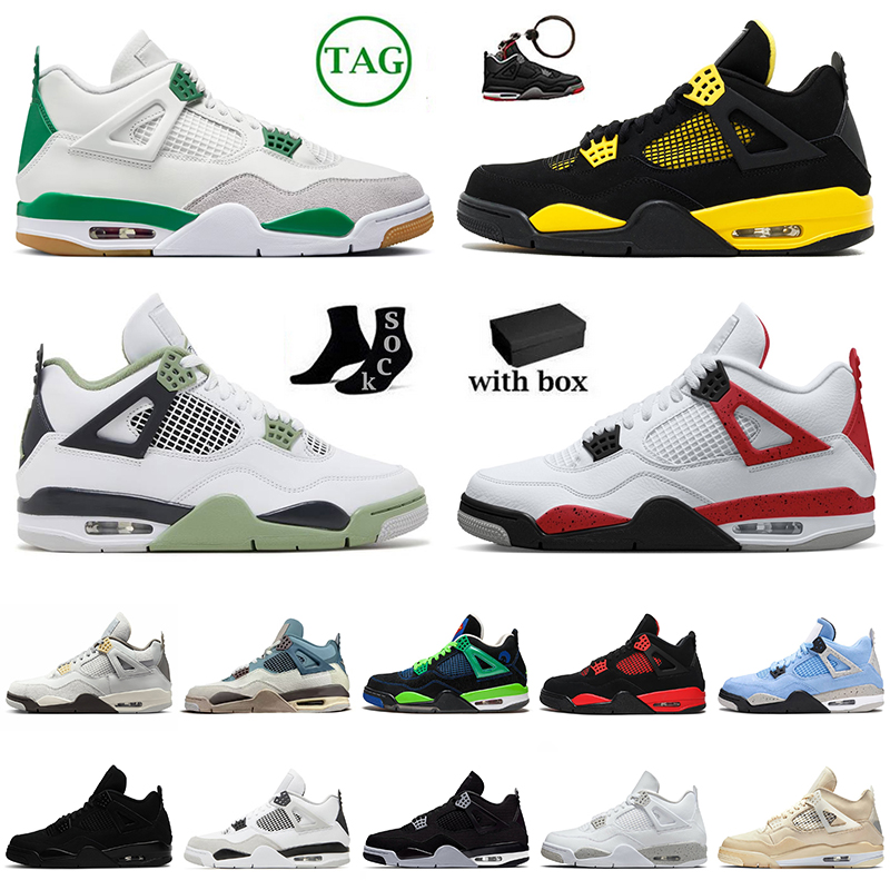 

New Jumpman 4 men women Basketball shoes black cat 4s pine green white oreo university blue sail metallic purple bred shimmer cactus jack star orange mend sneakers, Seafoam 36-47