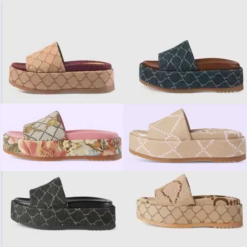 

Designer Women Slides Sandals Platform Slide Slipper Thick Bottoms Lady Flip Flops Embroidery Printed Fashion Summer Beach Casual Shoes 35-42 With Box NO298A