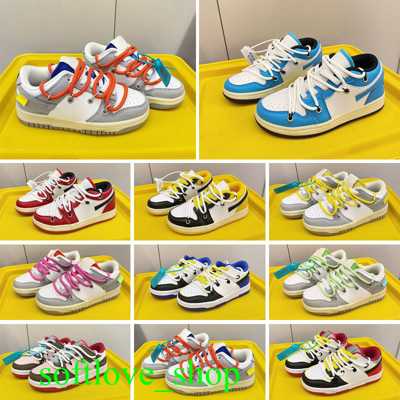 

2022 Designer Sneakers OW Kids Running Shoes Sports NO.1-50 Lot The Offs White Sb Dunks Low Skate University Blue Fragment Skate Platform Shoe Trainers 28-35, Free socks