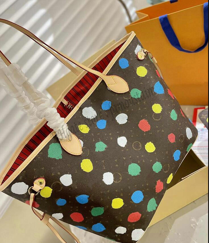 

L Never Bag 23ss X Yayoi Kusama Designer Womens PAINTED DOTS Monograms Empreinte Shoulder Bag 2pcs Tote Clutch Purse Embossed Leather Handbag With Wallet M46381, 01