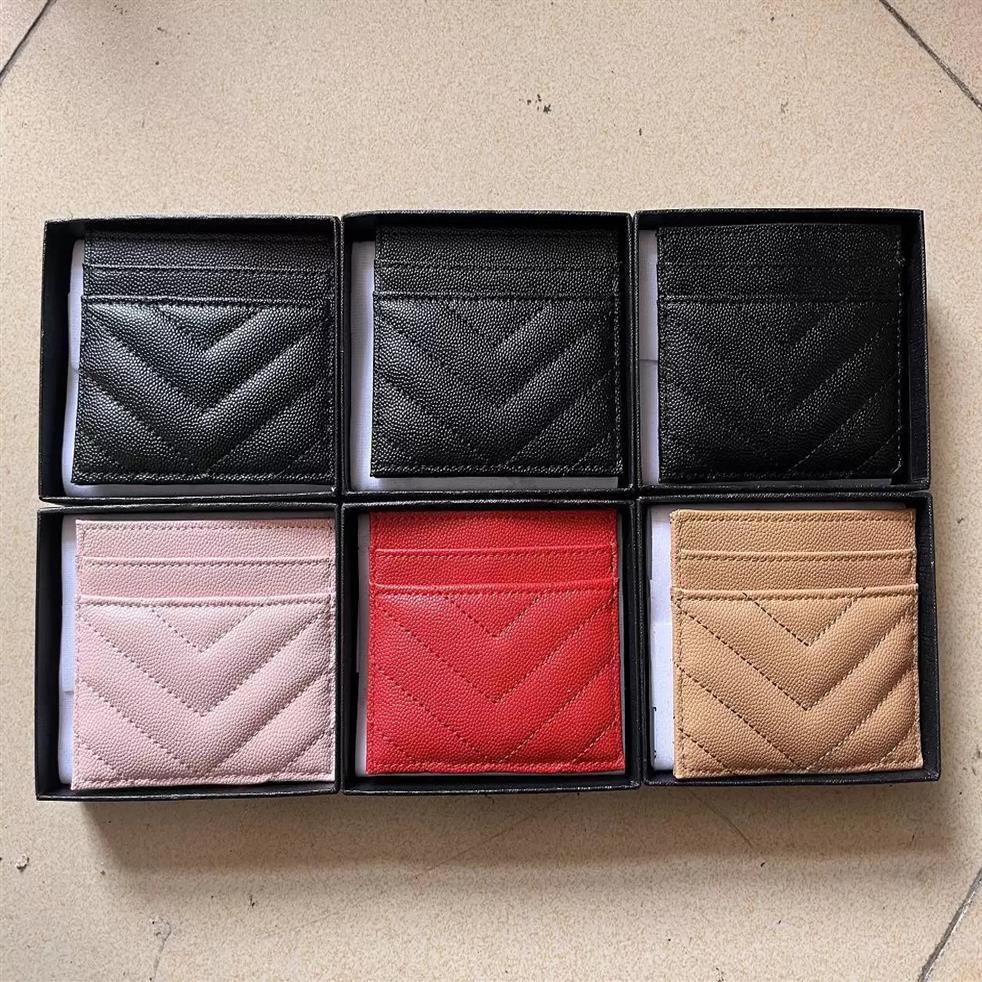 

2021 new fashion Card Holders caviar woman mini wallet purse color genuine leather Pebble texture luxury Black wallet with box241I, Red and gold