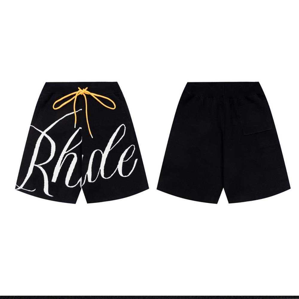 

2023s Men Shorts Men' the Correct Version of Rhude Jacquard Letter Woven Elastic Drawcord High Street American Casual Versatile Loose Capris, Black4