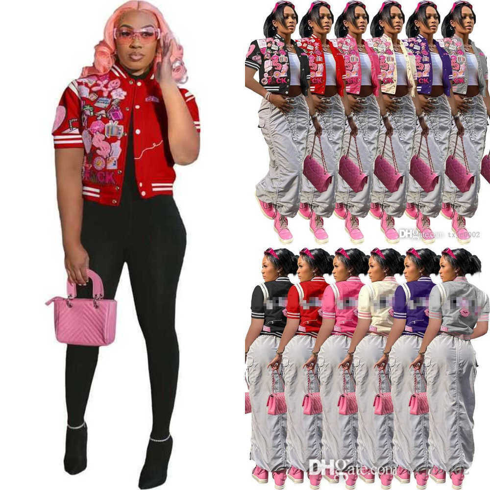 

2023 Designer Womens Baseball Jackets Varsity Summer Short Sleeve Tops Streetwear Fashion Printed Threaded Cuffs Coat, Purple