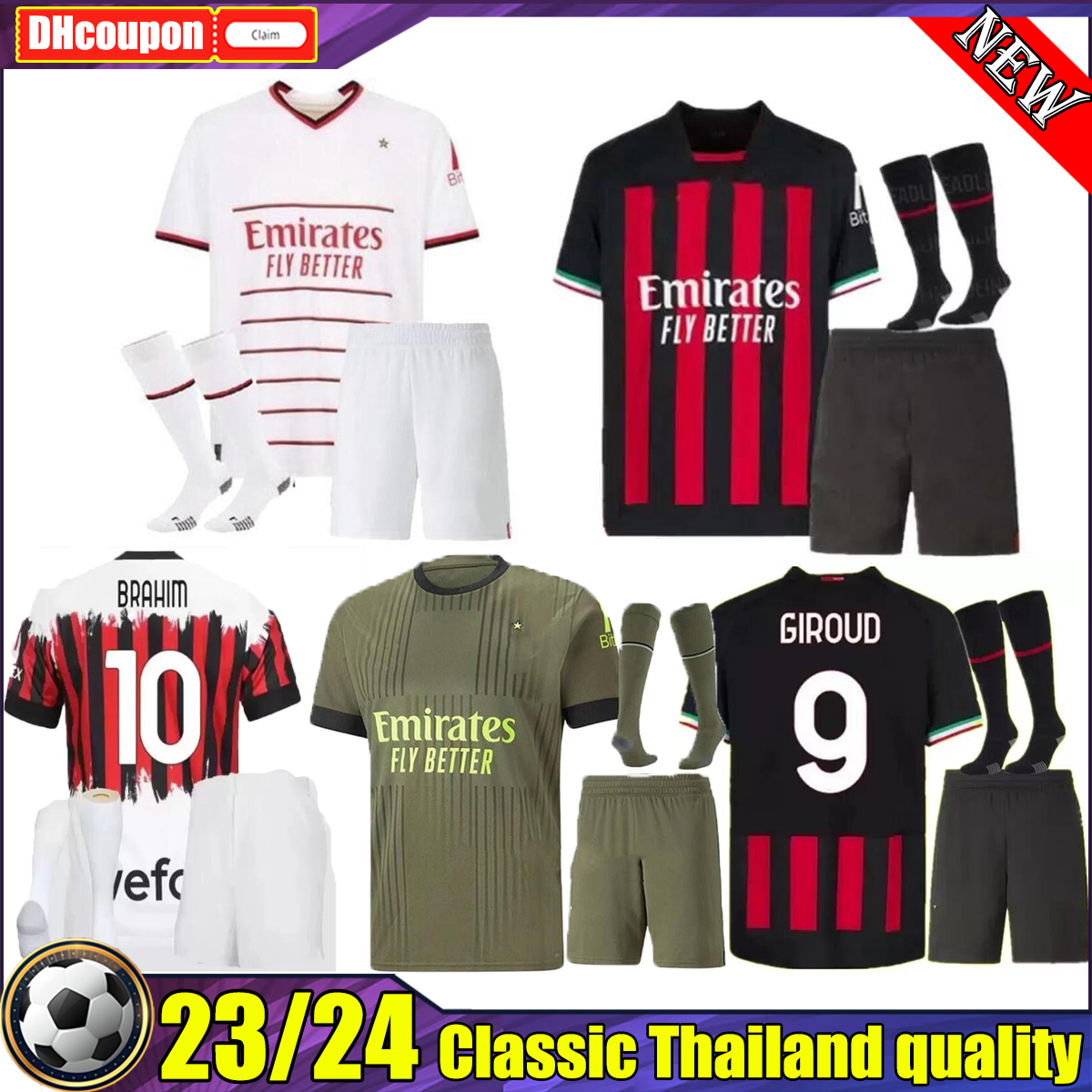 

TOMORI adult kits AC 22 23 soccer jerseys top thai quality MILANS LEAO IBRAHIMOVIC GIROUD football shirt 2022 2023 TONALI BENNACER REBIC Men Kids kit Socks, 11