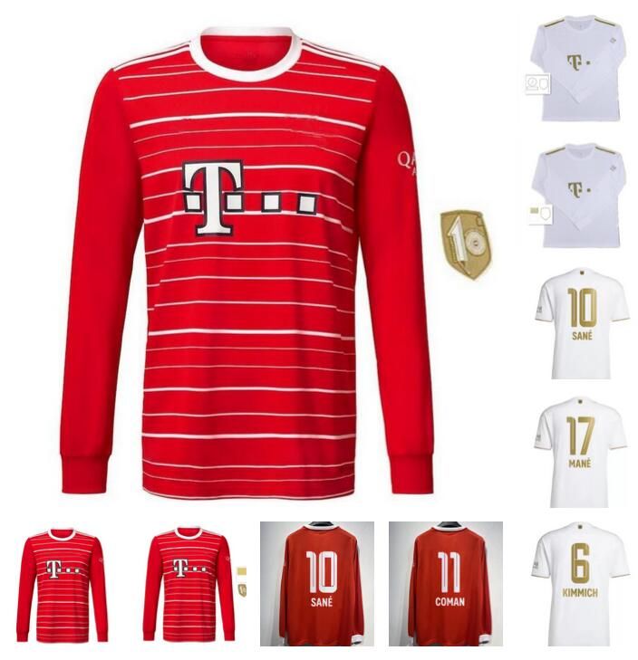 

22 23 long sleeve DE LIGT MANE soccer jersey 2022 2023 home red SANE MUSIALA COMAN MULLER BAYERN KIMMICH GNABRY DAVIES football shirts adult men nwomen top thailand