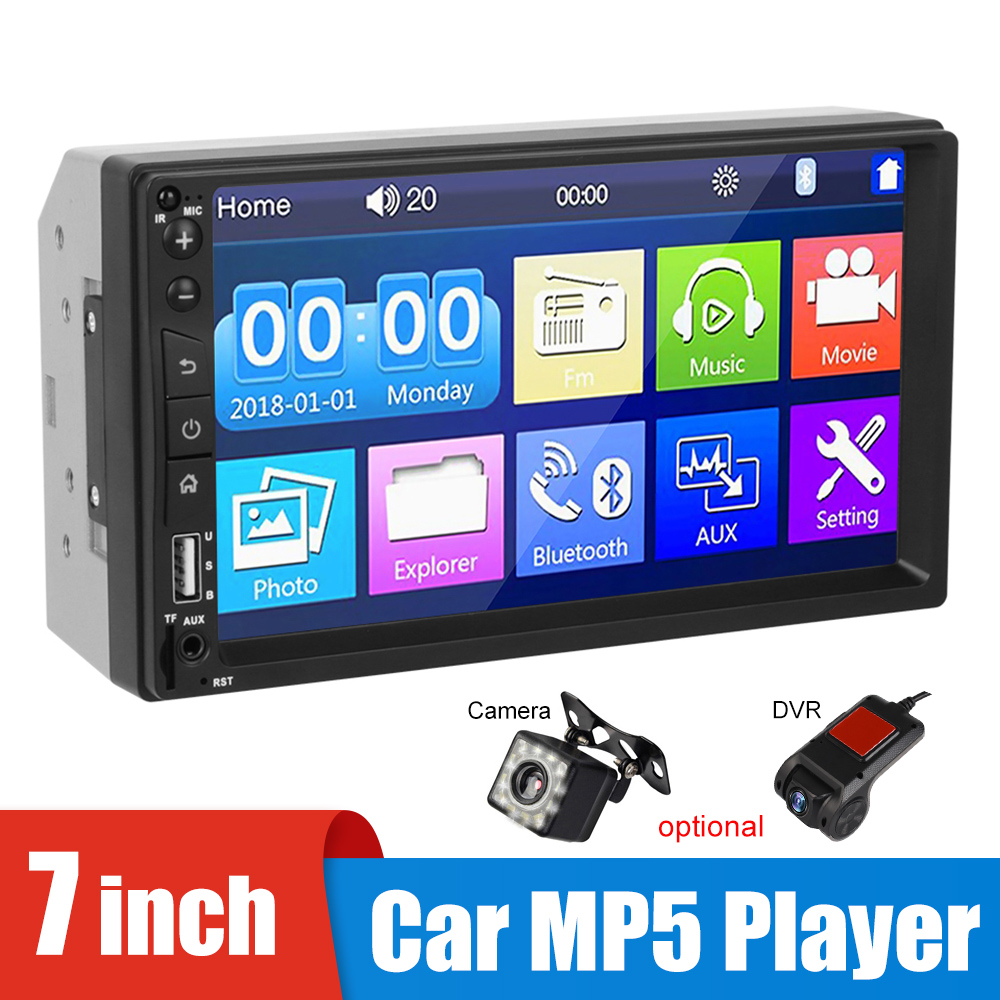 

12V 7 Inch Screen Car DVD Audio Radio MP5 Player Bluetooth FM Receiver Stereo 2 Din Multi Media Video Display DVR Camera Cartronics