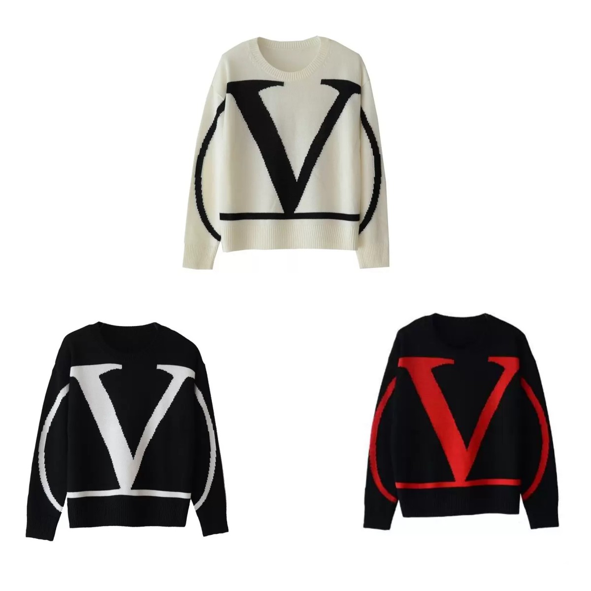 

22SS Designe Womens Sweater Letter Print Round Neck Long Sleeve Loose Ffashion Solid Color Knitted Sweater Women Top Coat