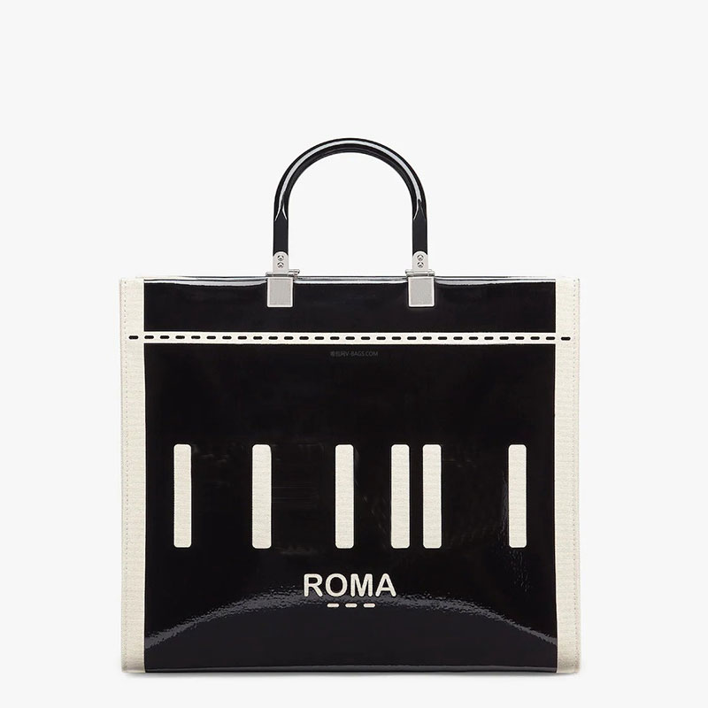 

Patent Leather Tote Bag Fashion Sunshine Shopping Shoulder Bags Large Capacity Handbags Black Handle Classic Letter Silver Hardware Women Travel Tote Purse, Black (18x13x6.5cm)