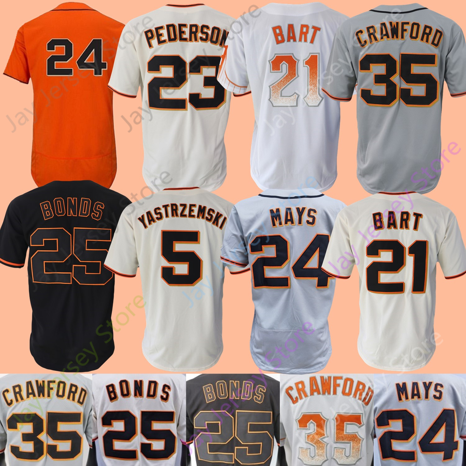 

Baseball Jersey Joey Bart Logan Webb Brandon Crawford Joc Pederson Mike Yastrzemski LaMonte Wade Jr. Will Clark Mays Bonds Haniger Jackson, Orange fans version