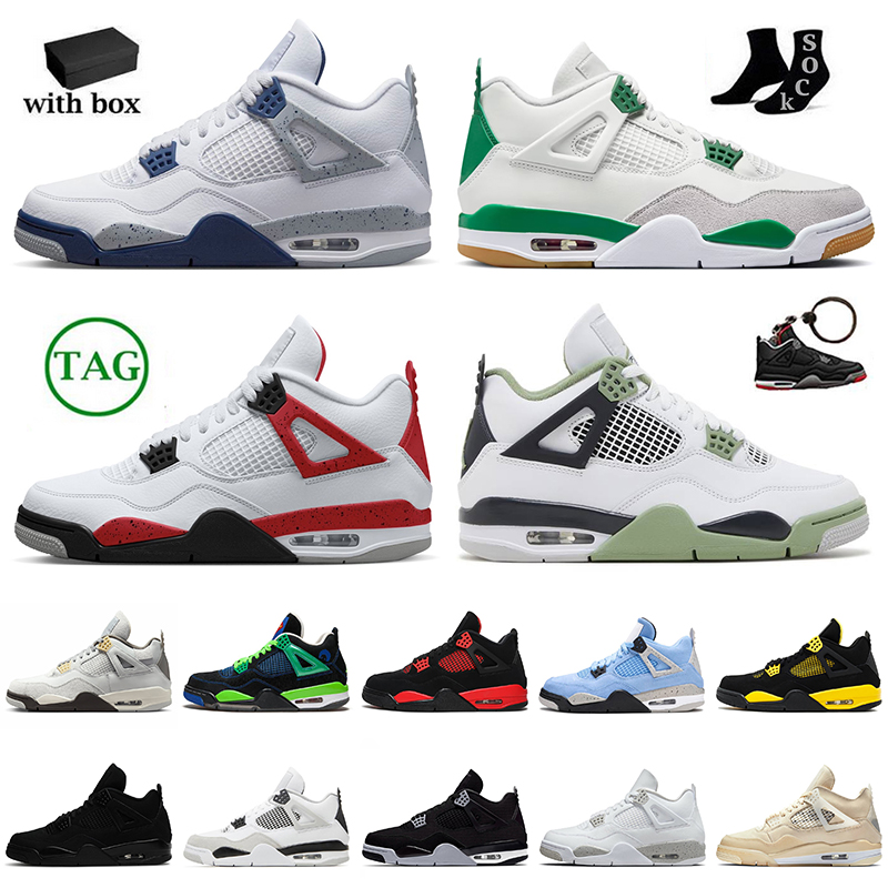 

Jumpman 4 Basketball shoes men women 4s Seafoam Military Black Cat Sail Red Thunder White Cactus Jack Blue University Infrared Cool Grey mens trainers sneakers, Black canvas 40-47