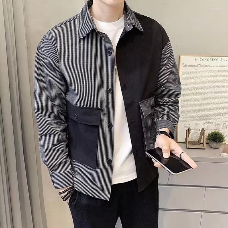 

Men's Casual Shirts Long-sleeved Striped Shirt Men's Handsome Spring And Autumn, Black