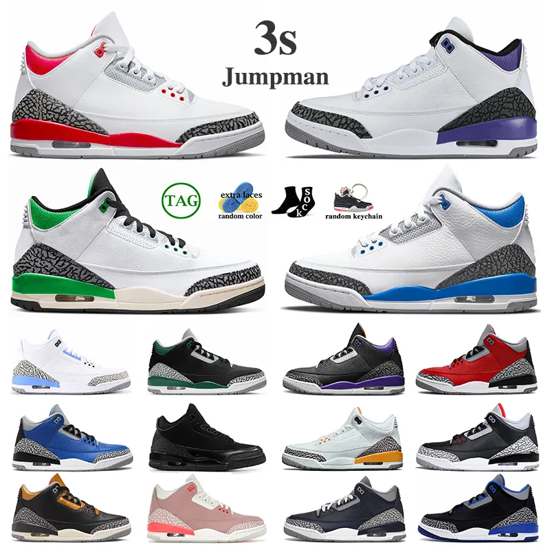 

3 3s women men basketball shoes Fire Red Rust pink Dark Iris Archaeo Brown Racer Blue Pine Lucky Green Desert Elephant Cardinal Cool Grey trainers sports sneakers, Unc