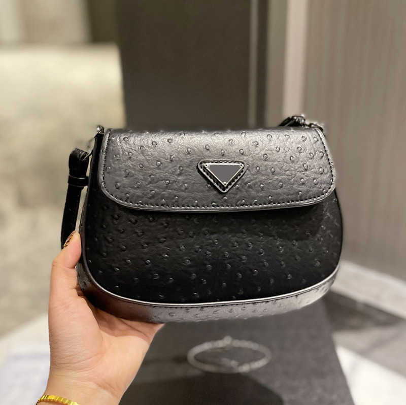 

Italy Brand Classic Cleo Shoulder Bags High Quality Genuine Leather Triangle Sign Crossbody Bag Fashion Ostrich Pattern Women Handbag Totes, Pink