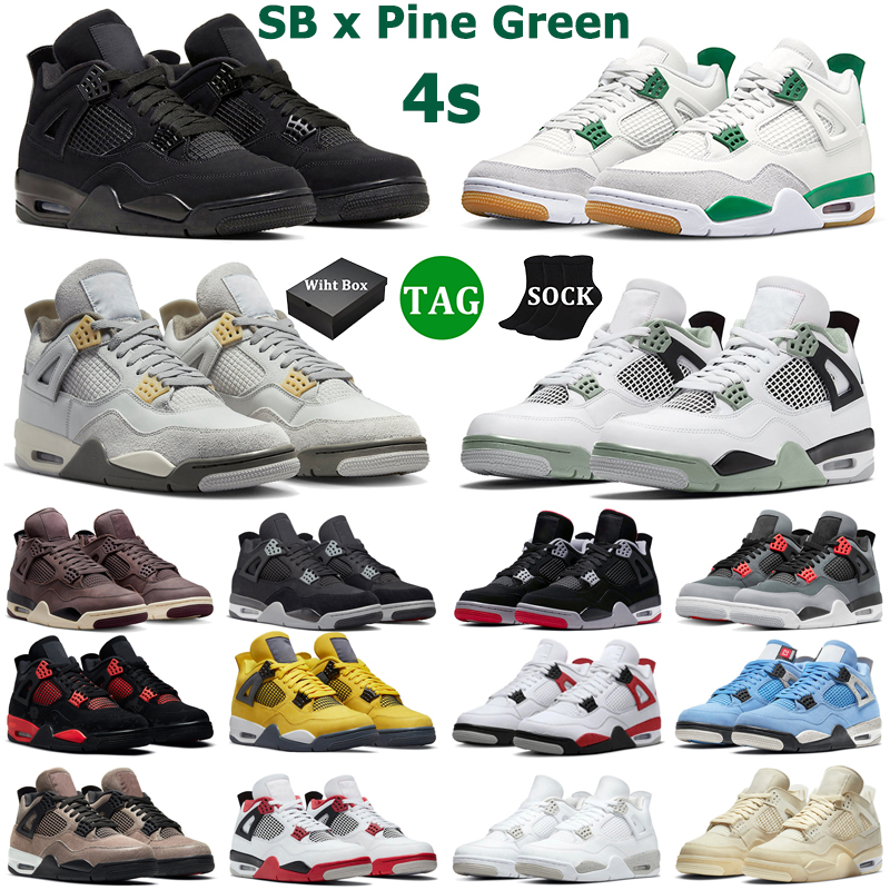 

box with jumpman 4 basketball shoes men women 4s Military Black Cat Pine Green Photon Dust Seafoam Midnight Navy Red Thunder Lightning mens, 30