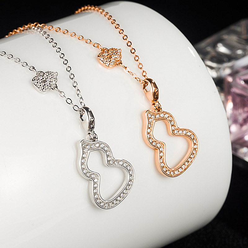 

Dainty jewelry s925 sterling silver full drill hollowed out large gourd necklace Korean and Japanese ins party personality hundred match female full drill pendant