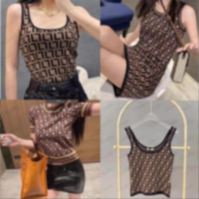 

Spring summer designer retro Women's Knits luxury women's Knits sleeveless vest high-end t shirt F letter print, 01