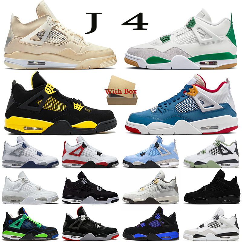 

With Box 4s Basketball Shoes dhgate women mens jumpman 4 Seafoam Military Black Cat pine green White Oreo Fire Red Thunder Sail University Blue Infrared Sneakers, # sb pine green 40-47