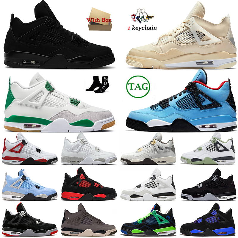 

Jorde 4s Jumpman 4 with box basketball shoes retro jump4 ow sail white military black cat pine green red thunder travis scott womens trainers designer mens sneakers, D22 triple white 36-45
