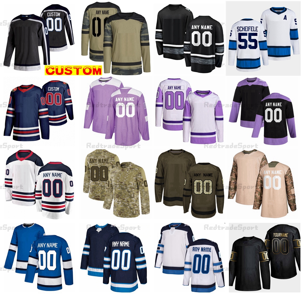 

Custom 2022 Reverse Retro Hockey Jerseys Scheifele Wheeler Byfuglien Camo Fights Cancer Connor Morrissey Dubois Niederreiter Perfetti Lowry Pionk Hellebuyck, Army green