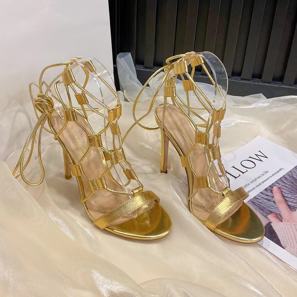 

Gianvito Rossi stiletto sandals designer silver classic woven mesh leather open toe ankle dress shoes new 10.5CM high heel women fashion banquet shoe, Black